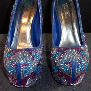sz6 VIGO FIORE BLUE PURPLE SILVER HALLOWEEN SPARKLEY DIAMOND HEELS SV 1476